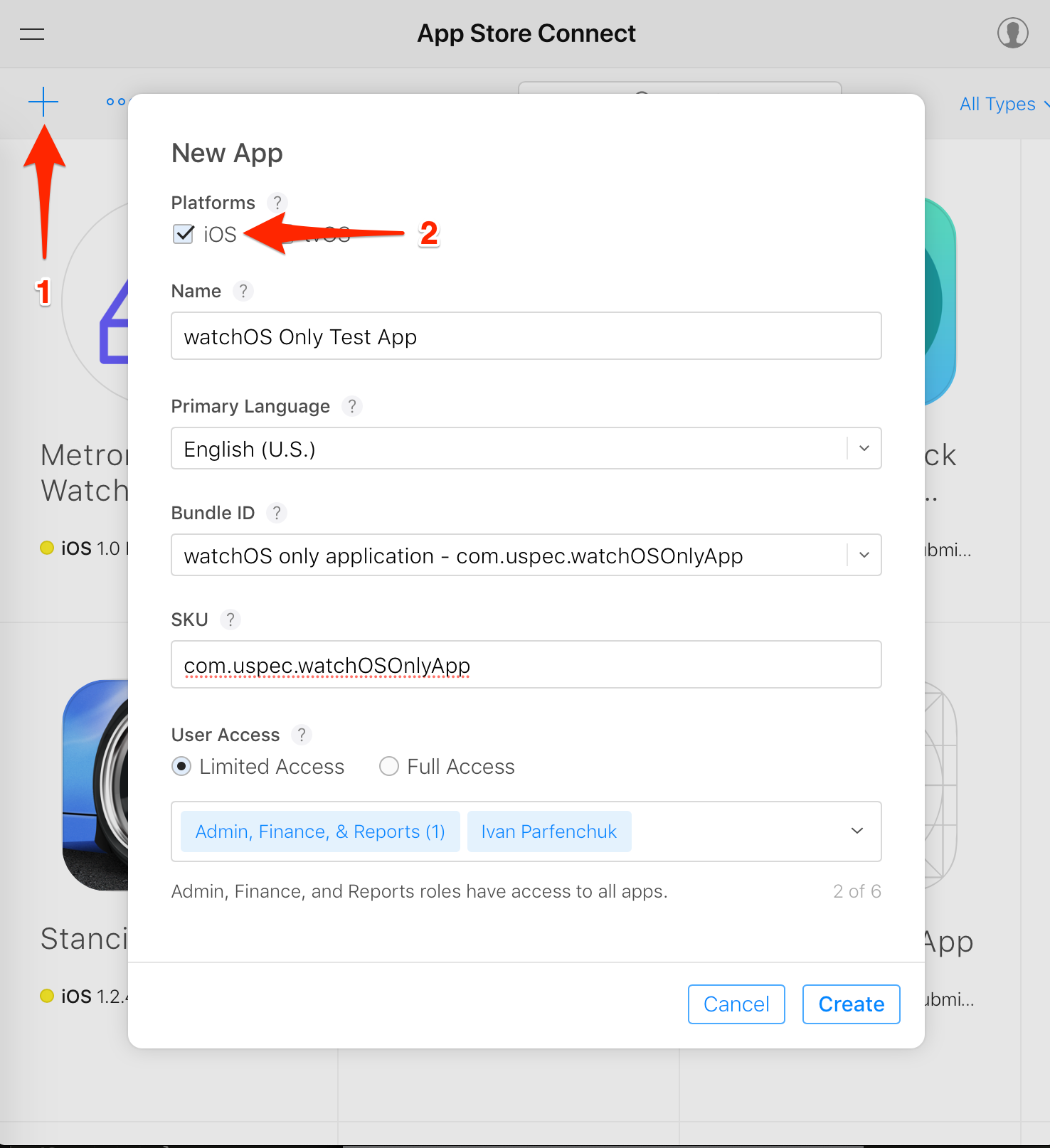Creating new App in App Store Connect